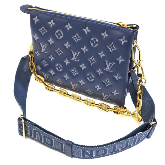 Louis Vuitton Coussin Lambskin Bag Puff Denim White Navy Blue Chain Handle - Picture 2 of 9